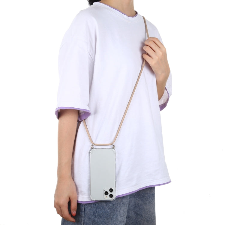 For iPhone 16 Four-Corner Shockproof Transparent TPU Case with Lanyard(Light Pink) by buy2fix