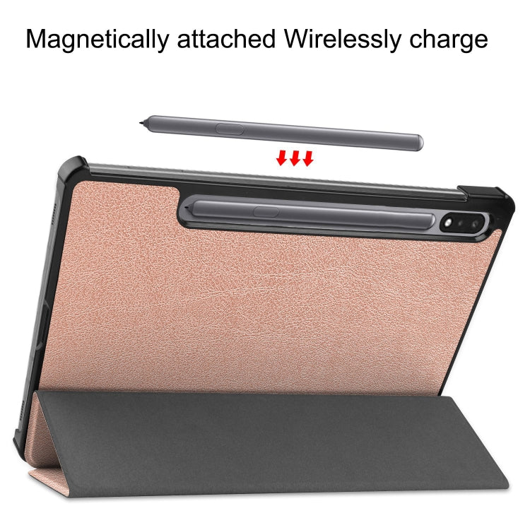 For Samsung Galaxy Tab S9 Custer Pure Color 3-Fold Holder Smart Leather Tablet Case(Rose Gold) by buy2fix