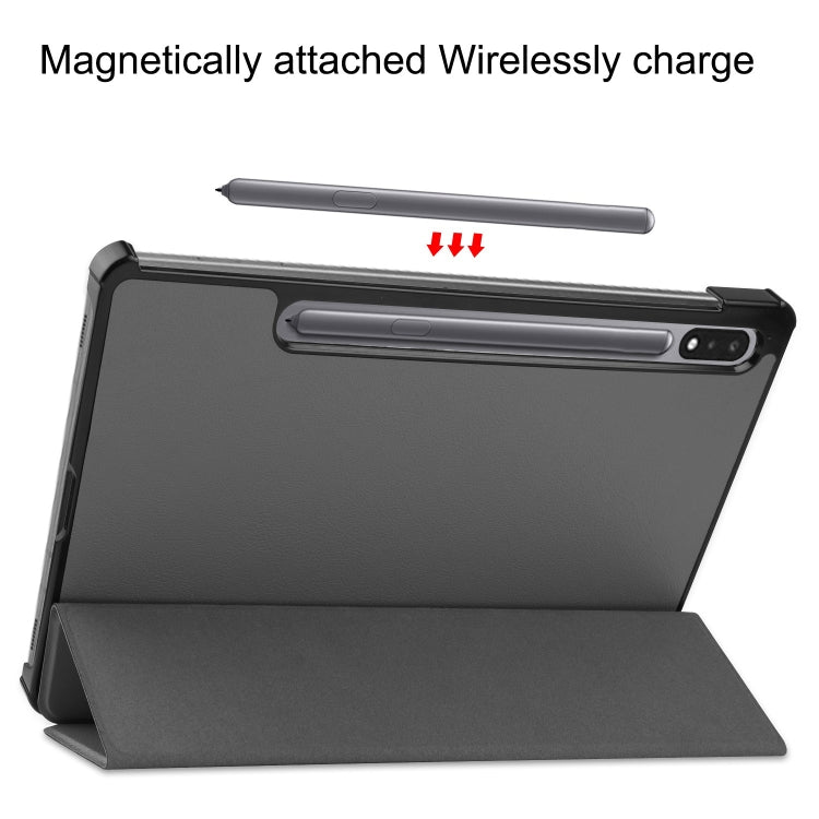 For Samsung Galaxy Tab S9 Custer Pure Color 3-Fold Holder Smart Leather Tablet Case(Grey) by buy2fix
