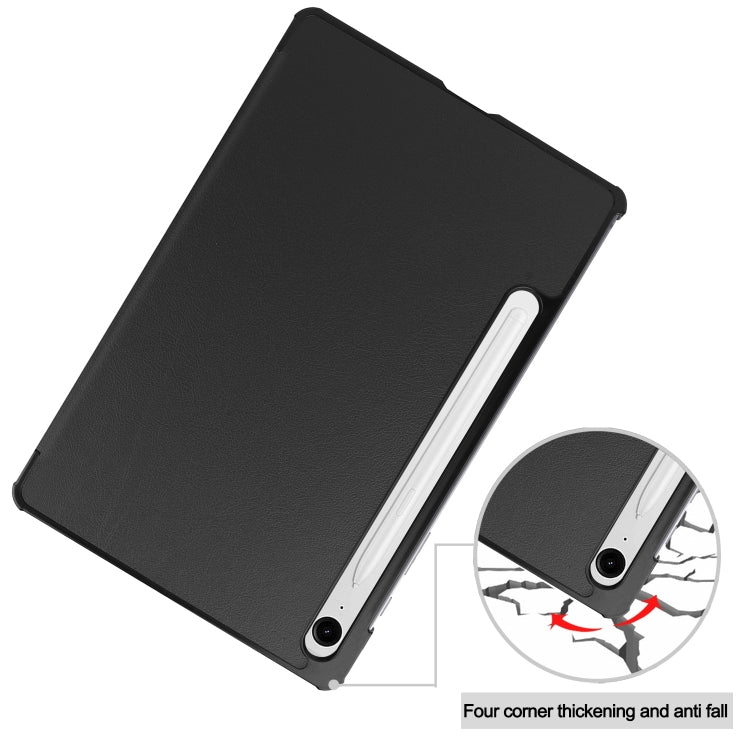For Samsung Galaxy Tab S9 FE / S10 FE Custer Pure Color 3-Fold Holder Smart Leather Tablet Case(Black) by buy2fix