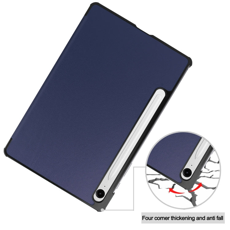 For Samsung Galaxy Tab S9 FE / S10 FE Custer Pure Color 3-Fold Holder Smart Leather Tablet Case(Dark Blue) by buy2fix