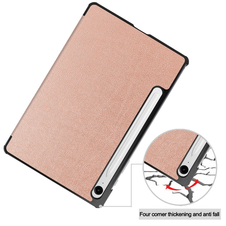 For Samsung Galaxy Tab S9 FE / S10 FE Custer Pure Color 3-Fold Holder Smart Leather Tablet Case(Rose Gold) by buy2fix