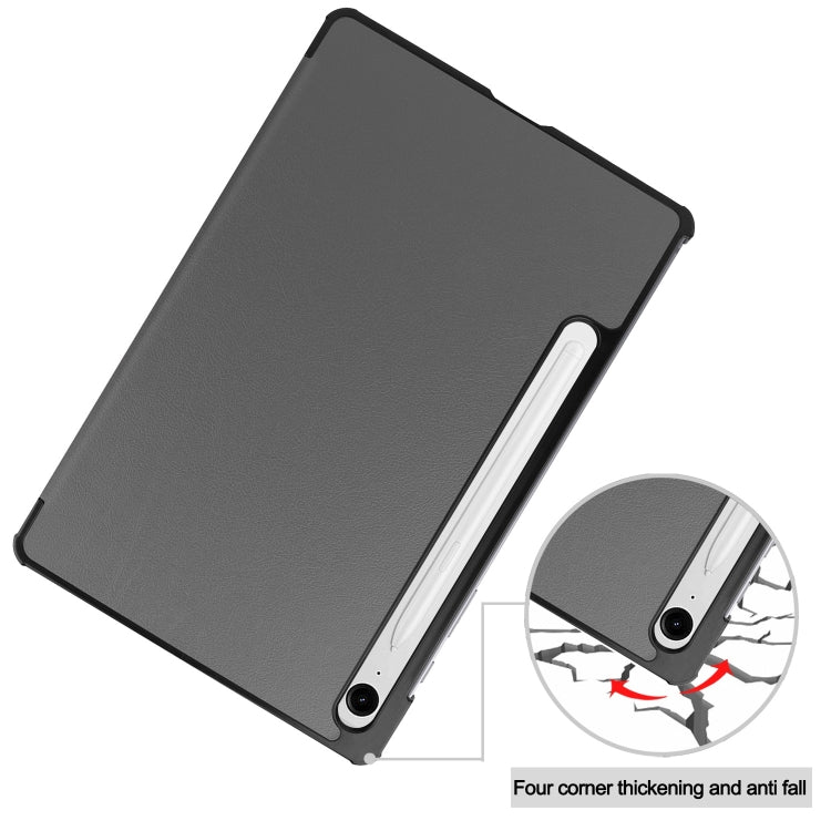 For Samsung Galaxy Tab S9 FE / S10 FE Custer Pure Color 3-Fold Holder Smart Leather Tablet Case(Grey) by buy2fix