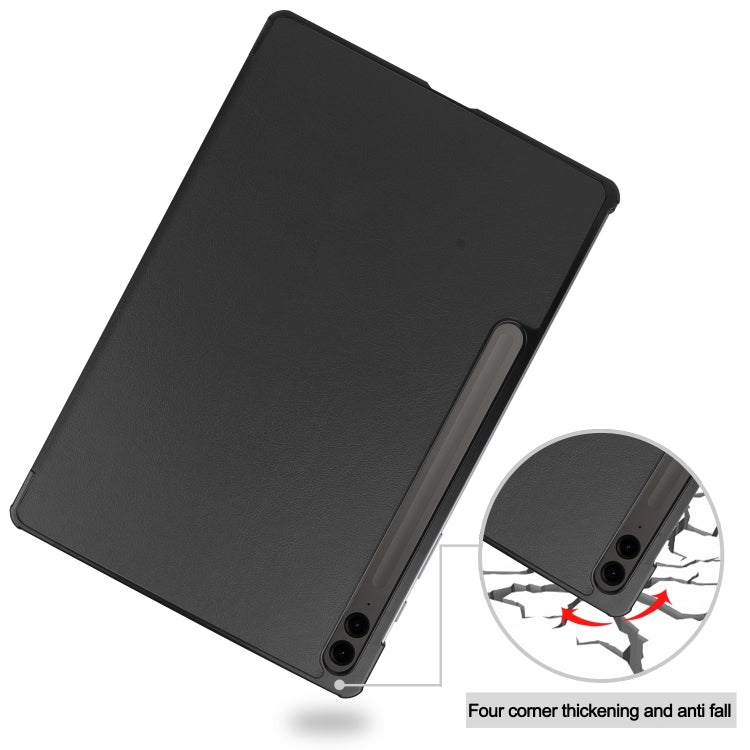 For Samsung Galaxy Tab S9 FE+ / S10+ Custer Pure Color 3-Fold Holder Smart Leather Tablet Case(Black) by buy2fix