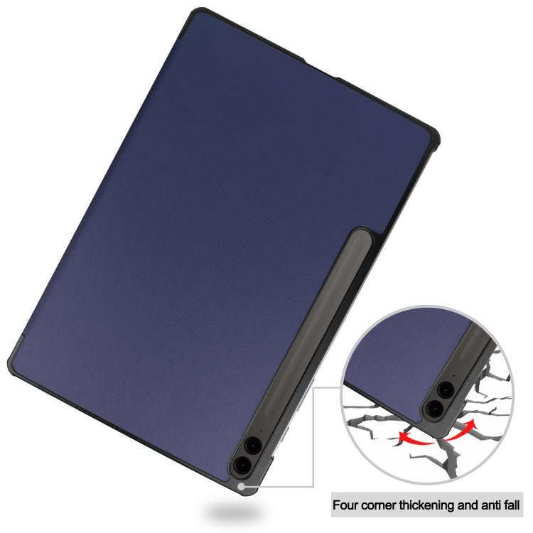 For Samsung Galaxy Tab S9 FE+ / S10+ Custer Pure Color 3-Fold Holder Smart Leather Tablet Case(Dark Blue) by buy2fix