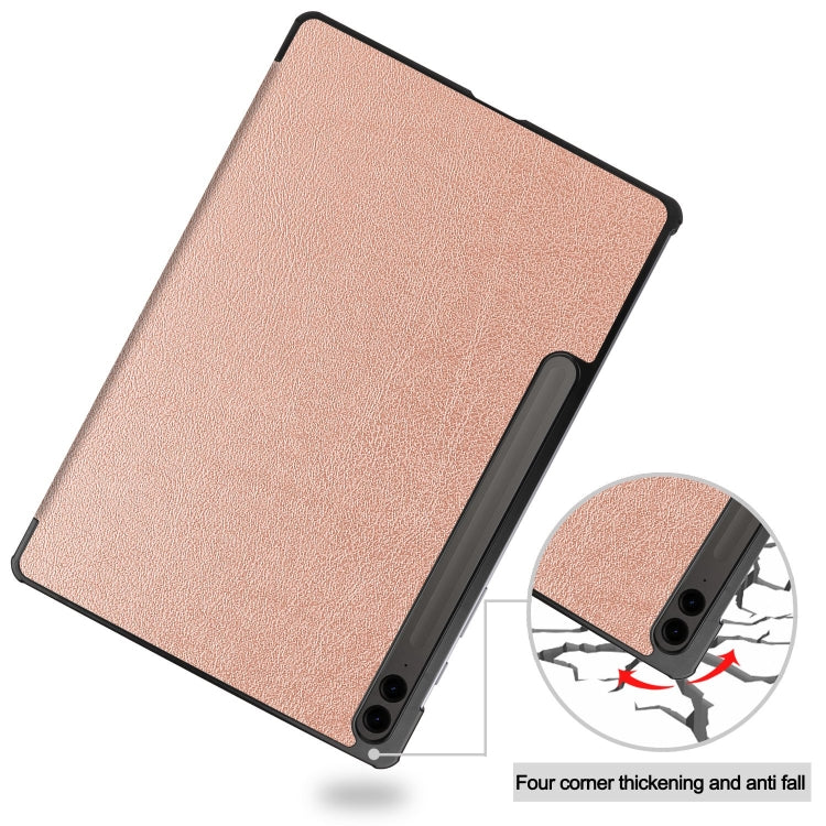 For Samsung Galaxy Tab S9 FE+ / S10+ Custer Pure Color 3-Fold Holder Smart Leather Tablet Case(Rose Gold) by buy2fix