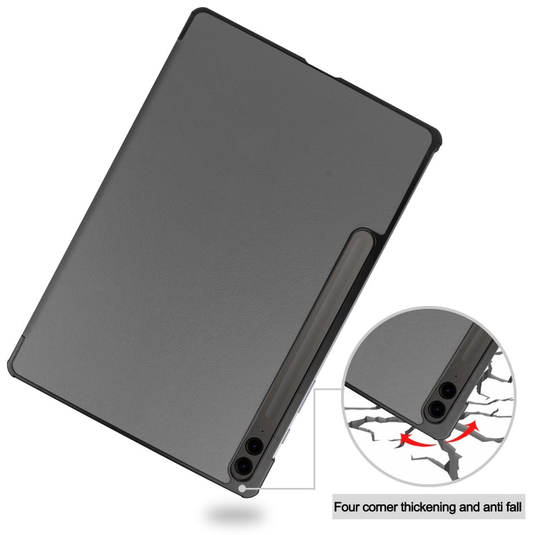 For Samsung Galaxy Tab S9 FE+ / S10+ Custer Pure Color 3-Fold Holder Smart Leather Tablet Case(Grey) by buy2fix