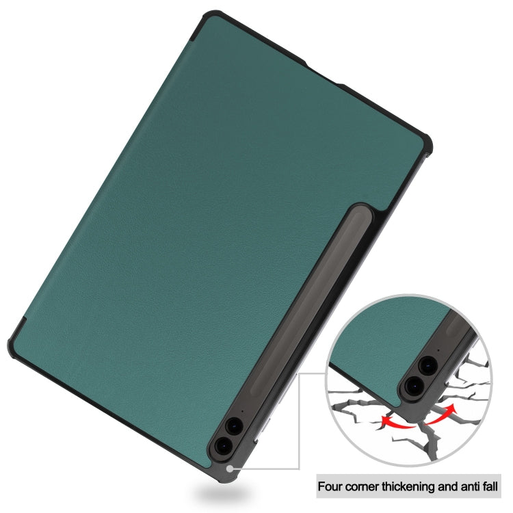 For Samsung Galaxy Tab S9 FE+ / S10+ Custer Pure Color 3-Fold Holder Smart Leather Tablet Case(Dark Green) by buy2fix