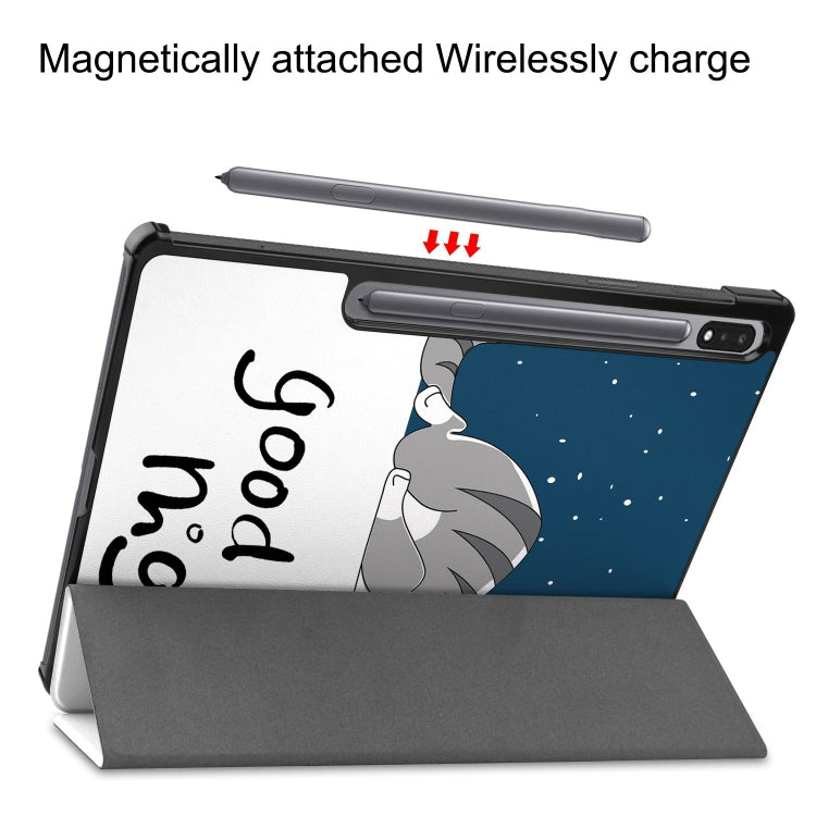 For Samsung Galaxy Tab S9 Custer Painted 3-Fold Holder Smart Leather Tablet Case(Lazy Cat) by buy2fix