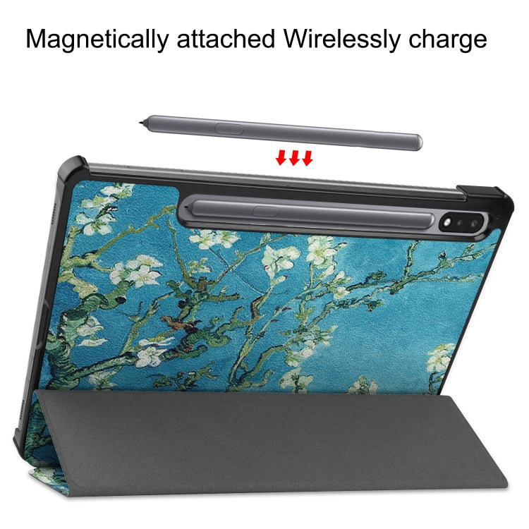 For Samsung Galaxy Tab S9 Custer Painted 3-Fold Holder Smart Leather Tablet Case(Apricot) by buy2fix