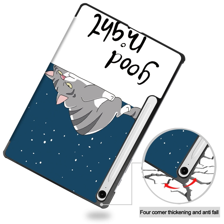 For Samsung Galaxy Tab S9 FE / S10 FE Custer Painted 3-Fold Holder Smart Leather Tablet Case(Lazy Cat) by buy2fix