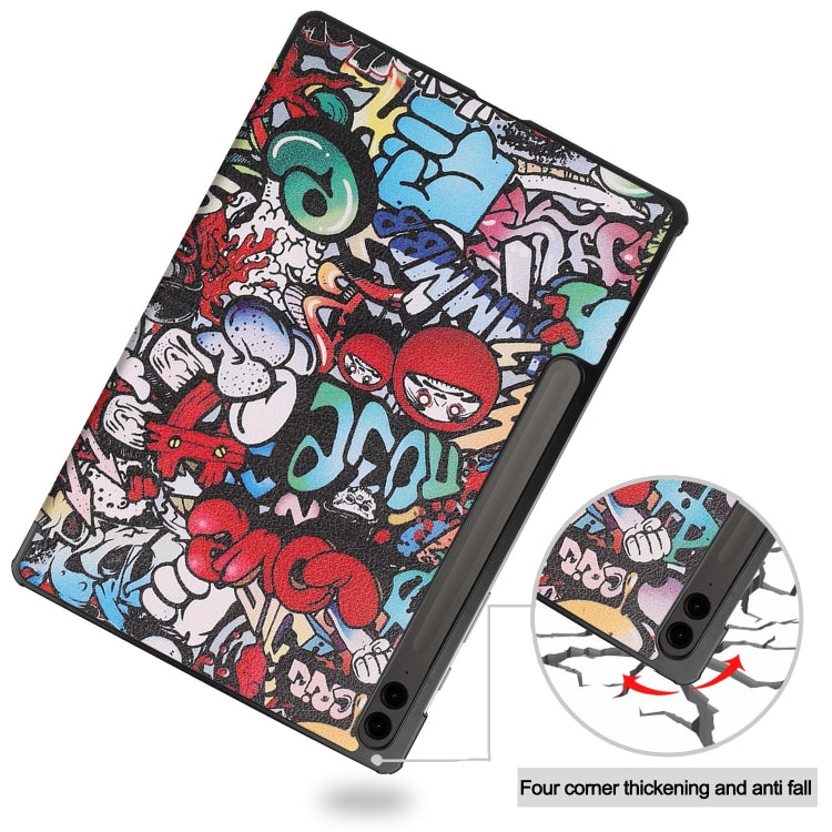 For Samsung Galaxy Tab S9 FE+ / S10+ Custer Painted 3-Fold Holder Smart Leather Tablet Case(Graffiti) by buy2fix