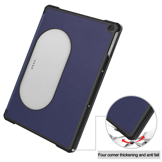 For Google Pixel Tablet Custer Pure Color 3-Fold Holder Smart Leather Tablet Case(Dark Blue) by buy2fix