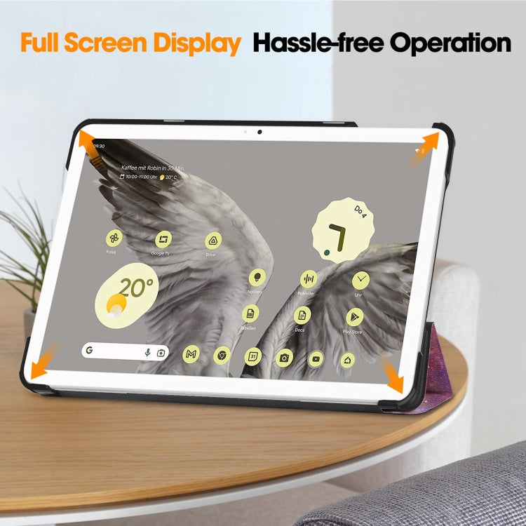 For Google Pixel Tablet Custer Painted 3-Fold Holder Smart Leather Tablet Case(Milky Way Nebula) by buy2fix
