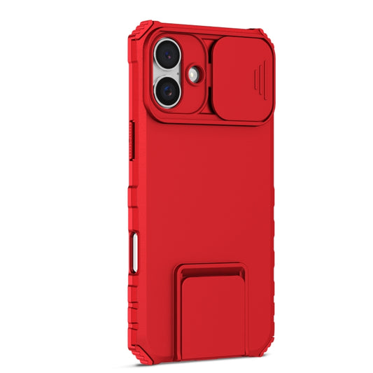 For iPhone 16 Plus Stereoscopic Holder Sliding Camshield Phone Case(Red) by buy2fix
