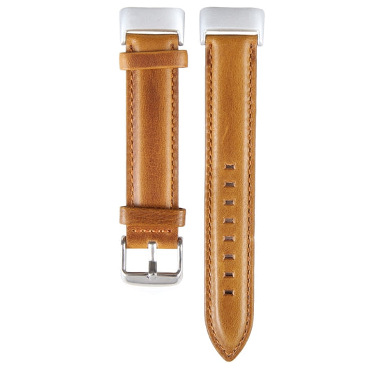 For Fitbit Charge 5 18mm Bamboo Joint Texture Genuine Leather Watch Band(Light Brown) by buy2fix