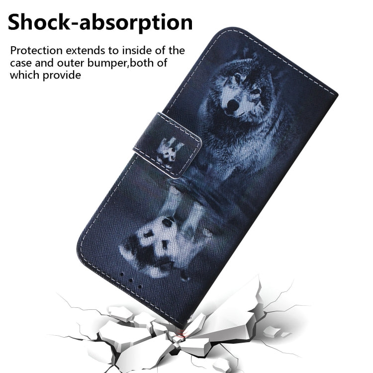 For iPhone 16 Plus Coloured Drawing Flip Leather Phone Case(Wolf and Dog) by buy2fix