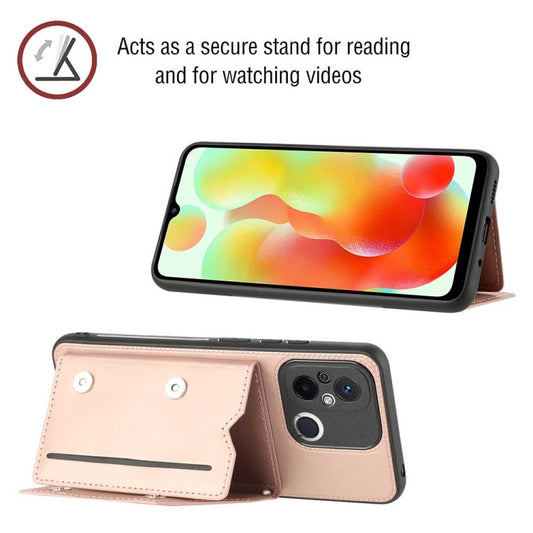 For Xiaomi Redmi 12C / 11A Skin Feel PU + TPU + PC Card Slots Phone Case(Rose Gold) by buy2fix
