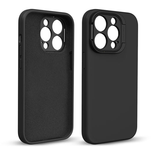 For iPhone 14 Pro Liquid Silicone Lens Holder Phone Case(Black) - iPhone 14 Pro Cases by buy2fix | Online Shopping UK | buy2fix
