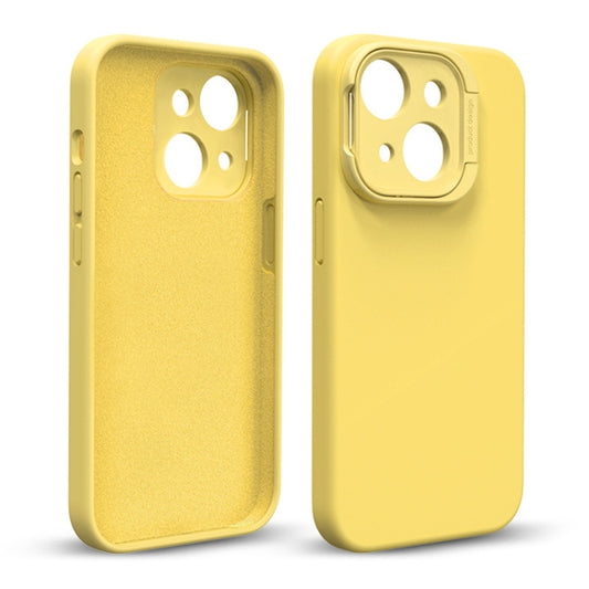 For iPhone 14 Liquid Silicone Lens Holder Phone Case(Yellow) - iPhone 14 Cases by buy2fix | Online Shopping UK | buy2fix