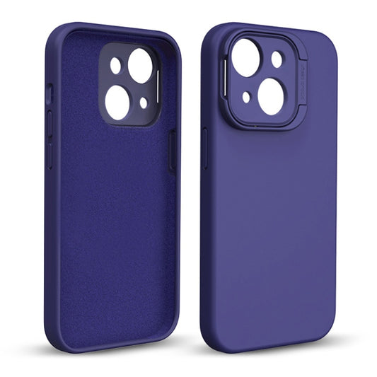 For iPhone 14 Liquid Silicone Lens Holder Phone Case(Dark Purple) - iPhone 14 Cases by buy2fix | Online Shopping UK | buy2fix