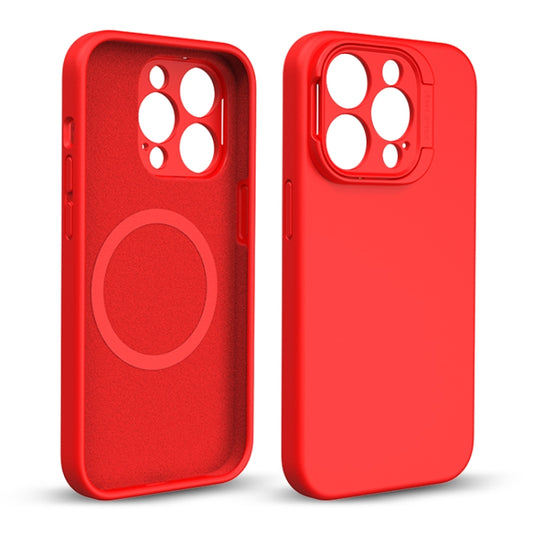 For iPhone 14 Pro Liquid Silicone Lens Holder MagSafe Phone Case(Red) - iPhone 14 Pro Cases by buy2fix | Online Shopping UK | buy2fix