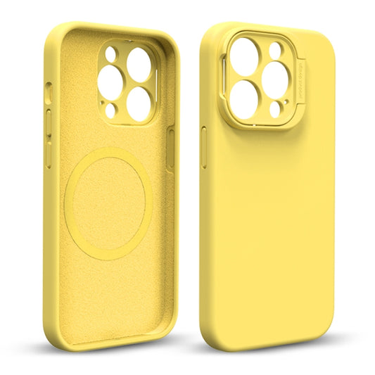 For iPhone 14 Pro Liquid Silicone Lens Holder MagSafe Phone Case(Yellow) - iPhone 14 Pro Cases by buy2fix | Online Shopping UK | buy2fix