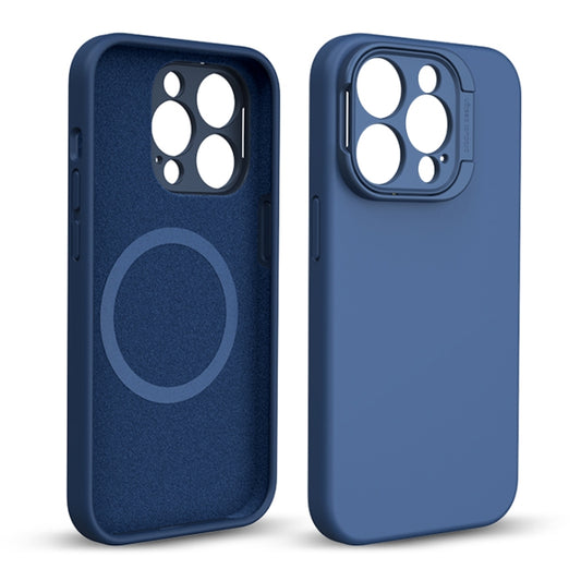 For iPhone 14 Pro Liquid Silicone Lens Holder MagSafe Phone Case(Blue) by buy2fix