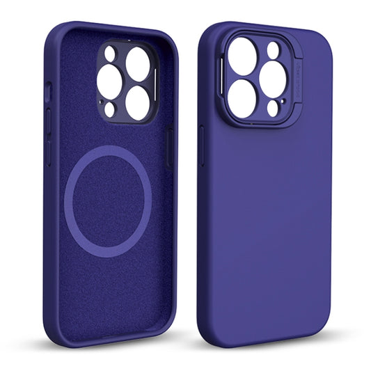 For iPhone 14 Pro Liquid Silicone Lens Holder MagSafe Phone Case(Dark Purple) by buy2fix