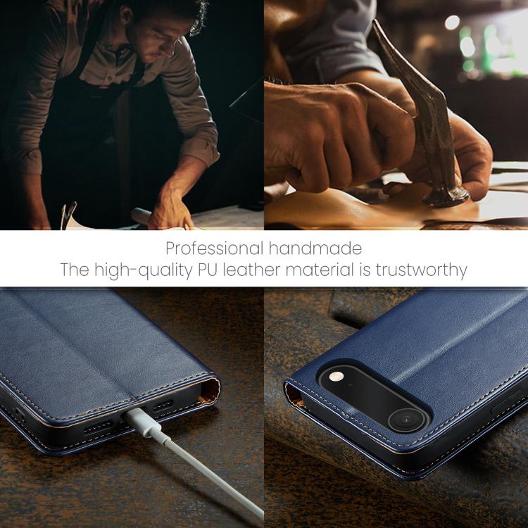 For iPhone 17 Air Fierre Shann PU Genuine Leather Texture Phone Case(Blue) - iPhone 17 Air Cases by FIERRE SHANN | Online Shopping UK | buy2fix