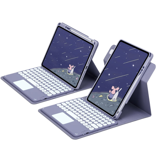 For iPad 10th Gen 10.9 2022 Round Button 360 Degree Rotatable Bluetooth Keyboard Leather Case with Touchpad(Lavender Purple) by buy2fix