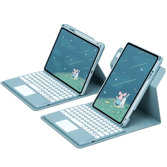 For iPad 10.2 2021 / Air 2019 Round Button 360 Degree Rotatable Bluetooth Keyboard Leather Case with Touchpad(Mist Blue) by buy2fix