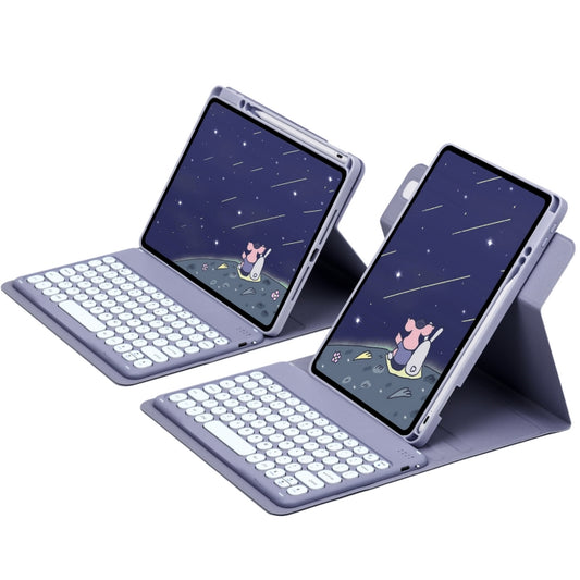 For iPad Air 2022 / iPad Pro 11 2021 Round Button 360 Degree Rotatable Bluetooth Keyboard Leather Case(Lavender Purple) by buy2fix