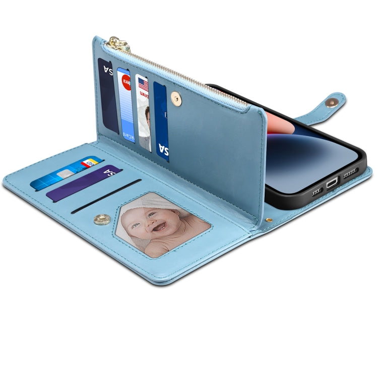 For iPhone 15 ESEBLE Star Series Lanyard Zipper Wallet RFID Leather Case(Blue) - iPhone 15 Cases by ESEBLE | Online Shopping UK | buy2fix