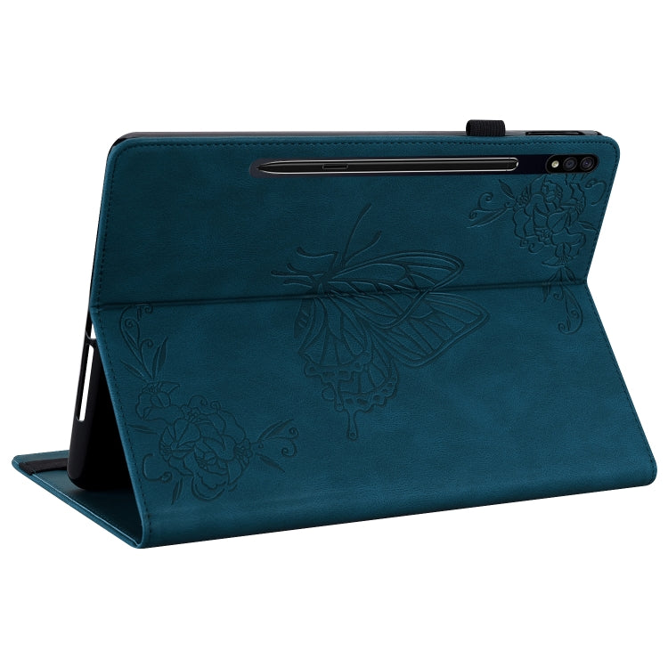 For Samsung Galaxy Tab S9 Butterfly Flower Embossed Leather Tablet Case(Blue) by buy2fix