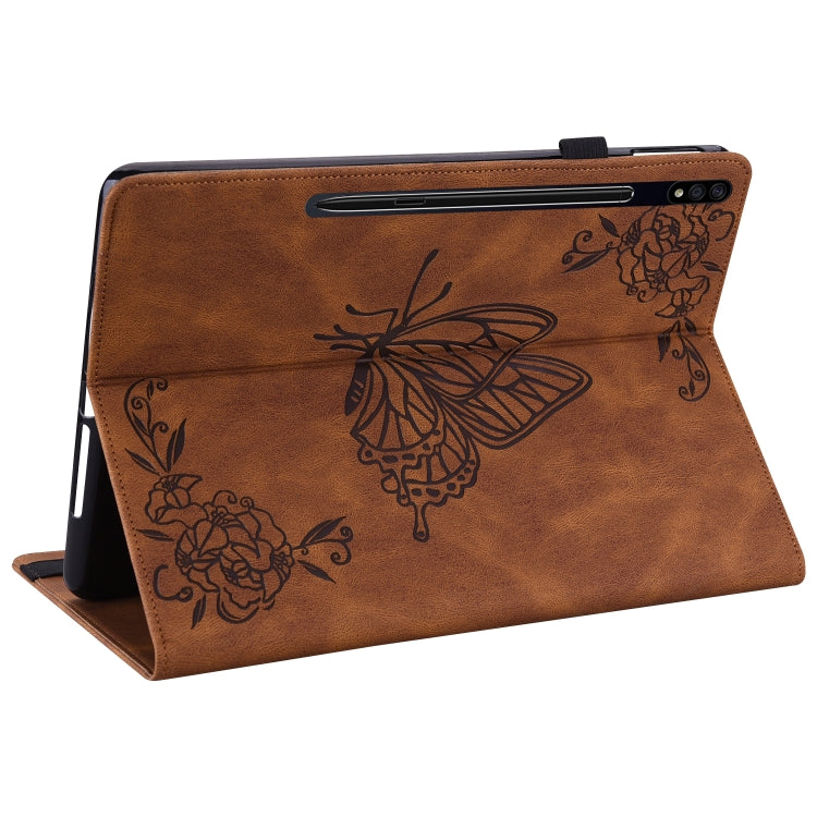 For Samsung Galaxy Tab S9+ Butterfly Flower Embossed Leather Tablet Case(Brown) by buy2fix