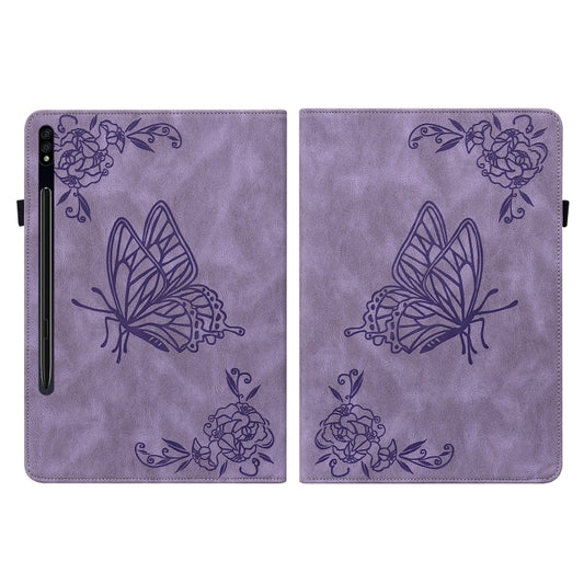 For Samsung Galaxy Tab S9+ Butterfly Flower Embossed Leather Tablet Case(Purple) by buy2fix