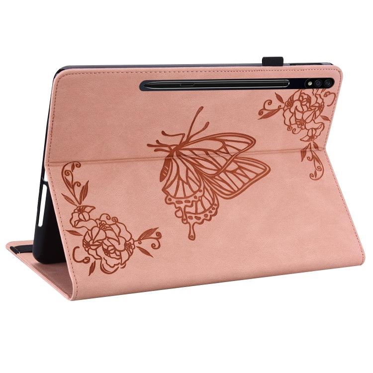 For Samsung Galaxy Tab S9+ Butterfly Flower Embossed Leather Tablet Case(Rose Gold) by buy2fix