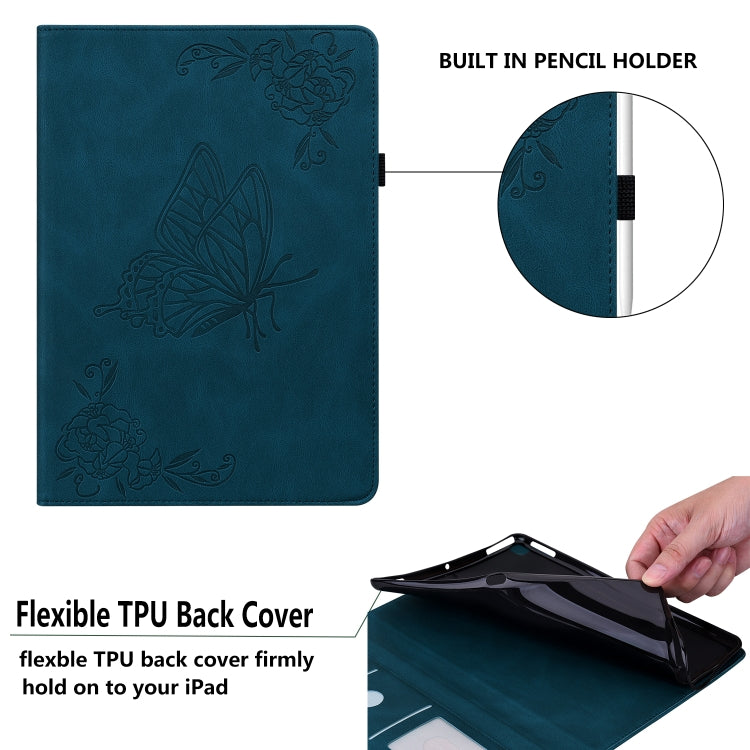 For Samsung Galaxy Tab S7+/S7 FE/S8+ Butterfly Flower Embossed Leather Tablet Case(Blue) by buy2fix