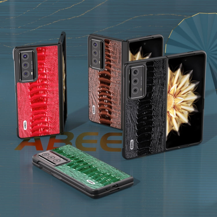 For Honor Magic V2 ABEEL Genuine Leather Weilai Series Phone Case(Green) by buy2fix