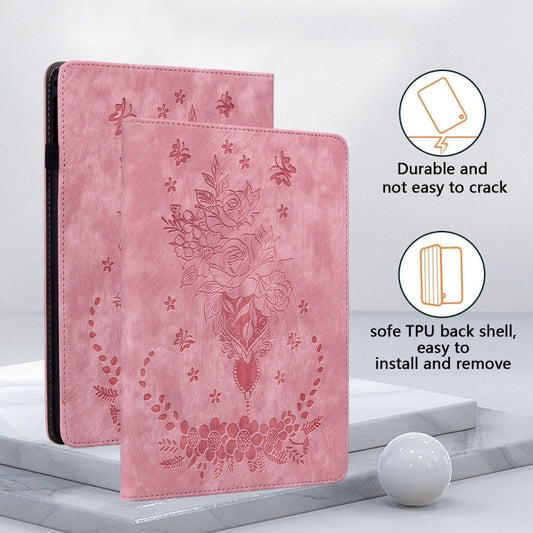 For Amazon Kindle Paperwhite 5 2024 Butterfly Rose Embossed Leather Tablet Case(Pink) by buy2fix