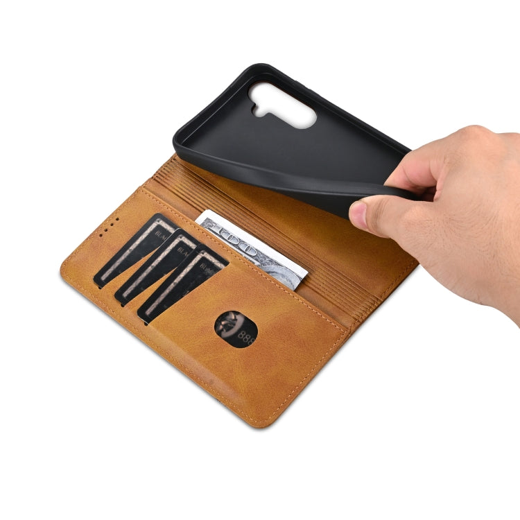 For Samsung Galaxy S24 5G AZNS Magnetic Calf Texture Flip Leather Phone Case(Light Brown) by AZNS