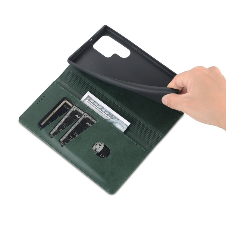 For Samsung Galaxy S24 Ultra 5G AZNS Magnetic Calf Texture Flip Leather Phone Case(Dark Green) by AZNS