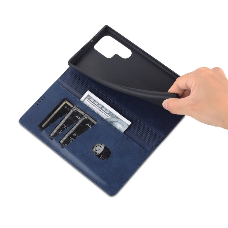 For Samsung Galaxy S24 Ultra 5G AZNS Magnetic Calf Texture Flip Leather Phone Case(Dark Blue) by AZNS