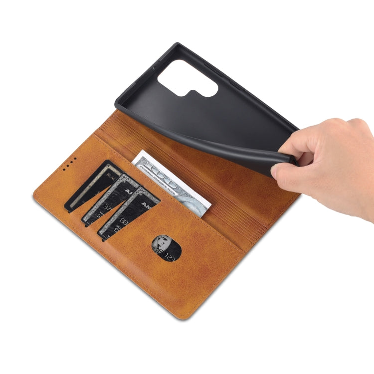 For Samsung Galaxy S24 Ultra 5G AZNS Magnetic Calf Texture Flip Leather Phone Case(Light Brown) by AZNS