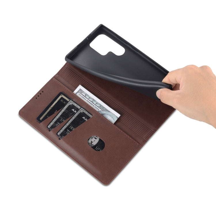 For Samsung Galaxy S24 Ultra 5G AZNS Magnetic Calf Texture Flip Leather Phone Case(Dark Brown) by AZNS