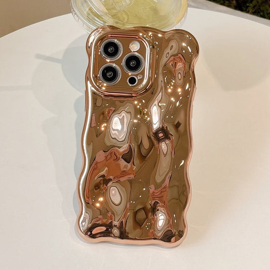 For iPhone 16 Pro Wave Bubbles TPU Phone Case(Painted Gold) by buy2fix