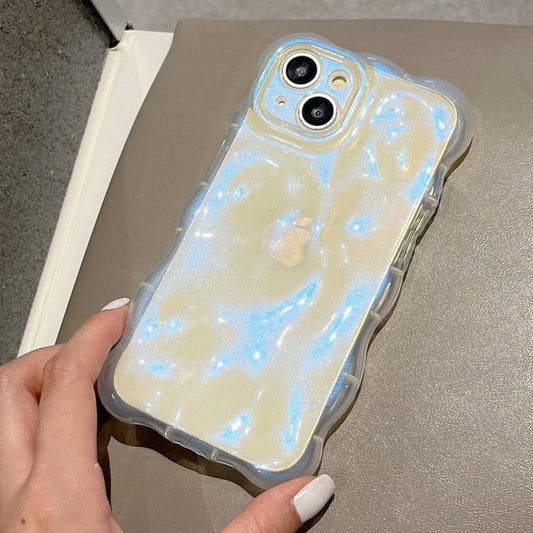 For iPhone 16 Wave Bubbles TPU Phone Case(Clear Glitter Blue) by buy2fix