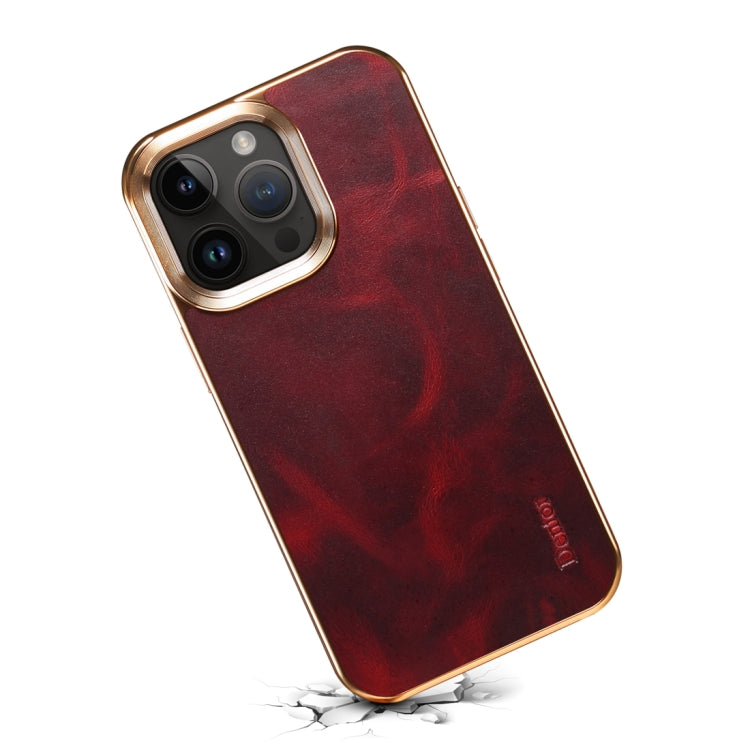 For iPhone 12 Pro Denior Oil Wax Cowhide Plating Phone Case(Red) - iPhone 12 / 12 Pro Cases by Denior | Online Shopping UK | buy2fix