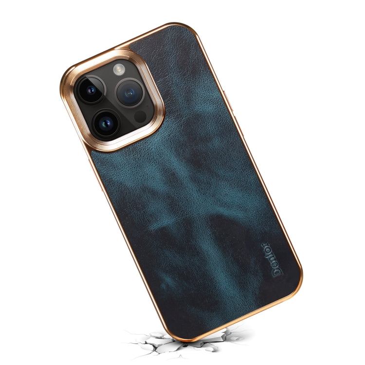 For iPhone 13 Pro Denior Oil Wax Cowhide Plating Phone Case(Blue) - iPhone 13 Pro Cases by Denior | Online Shopping UK | buy2fix